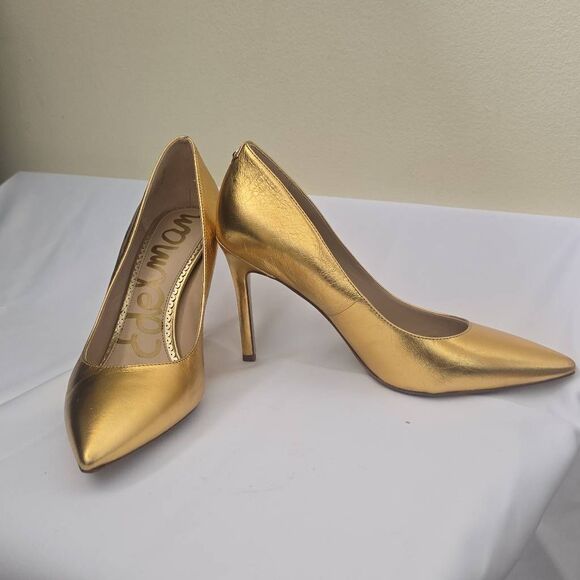 Sam Edelman Hazel Point Toe Pump Gold Distressed Leather, Sz 8M, NIB - Picture 3 of 9